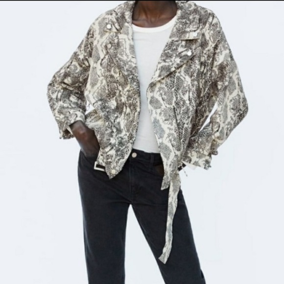 Zara Basic Jacquard Snakeskin Biker Moto Jacket - Picture 1 of 12